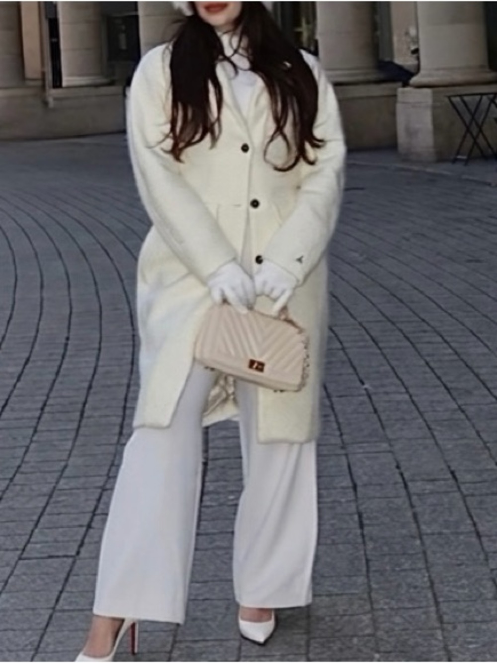 Cream Long Wool-Blend Coat